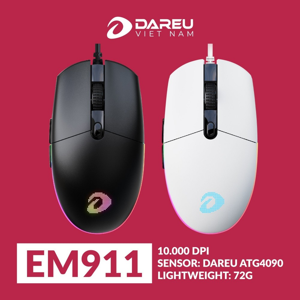 Chuột DAREU EM911 (RGB, DareU BRAVO sensor: 10.000 DPI, Lightweight: 72g)