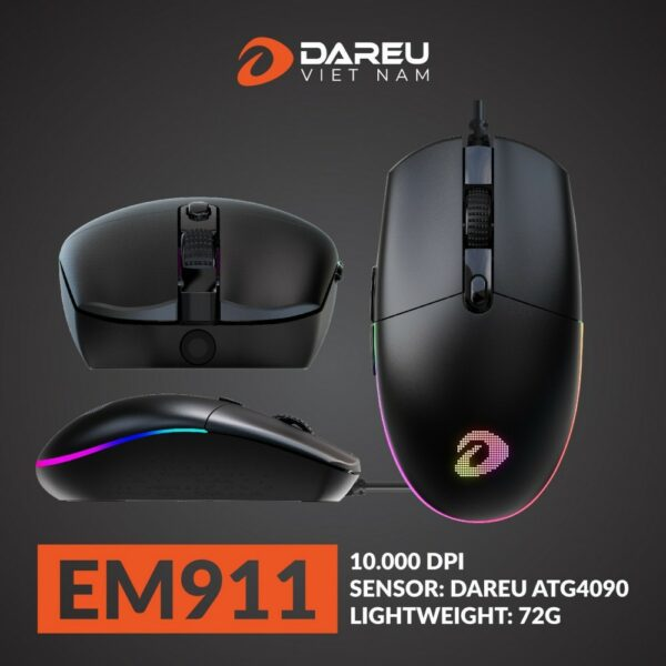 Chuột DAREU EM911 (RGB, DareU BRAVO sensor: 10.000 DPI, Lightweight: 72g) - Ảnh 2