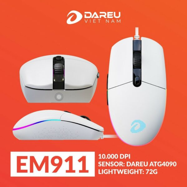 Chuột DAREU EM911 (RGB, DareU BRAVO sensor: 10.000 DPI, Lightweight: 72g) - Ảnh 3